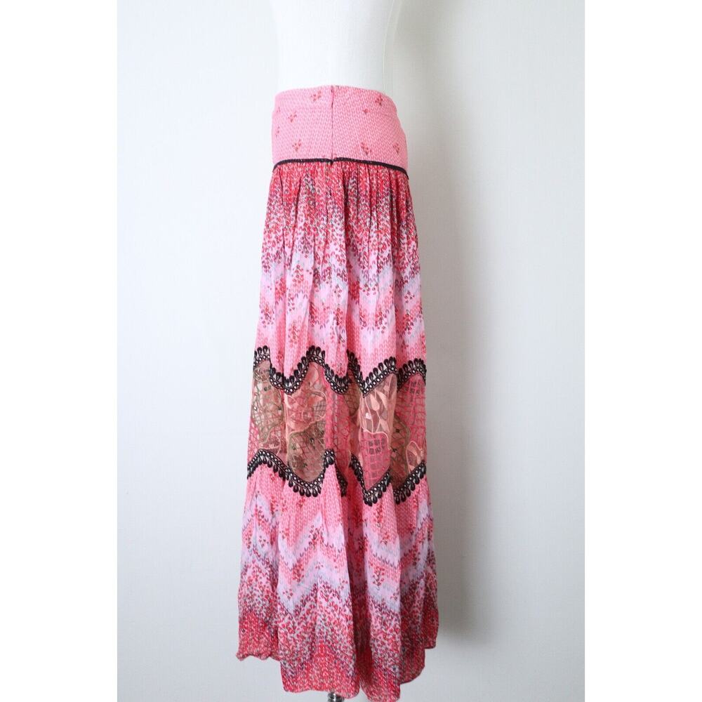 Anthropologie x Bhanuni Jyoti Size 0 Haylie Lace Maxi Skirt Pink Floral Print - Picture 8 of 12